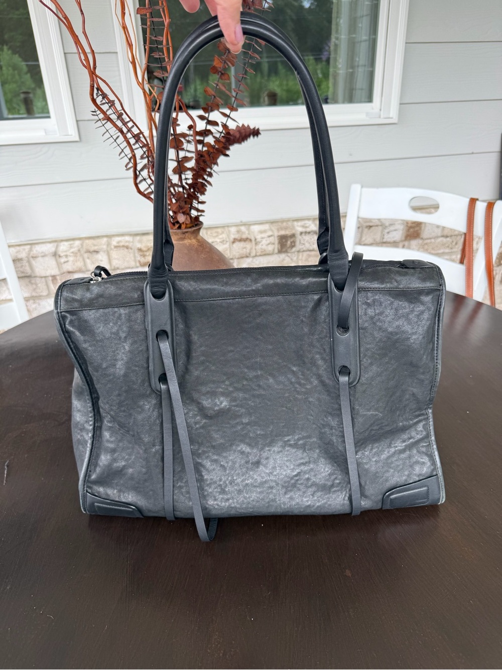Classic Black Leather Tote Bag - Unbranded
